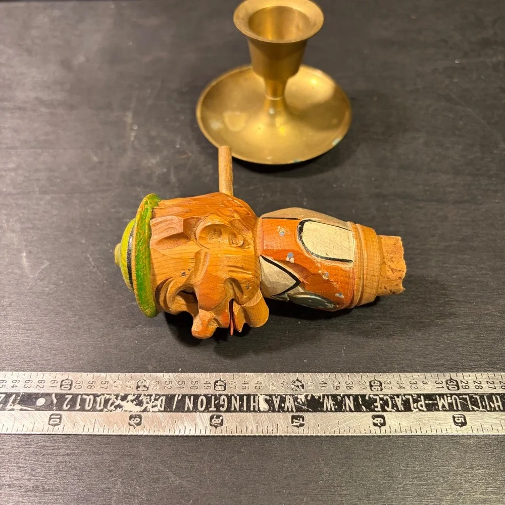Vintage Hand Carved Wooden Mechanical Bottle Stopper Moving Jaw Man in Hat